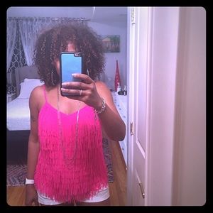 Naked Zebra Fringe Feather Tank - Fushia